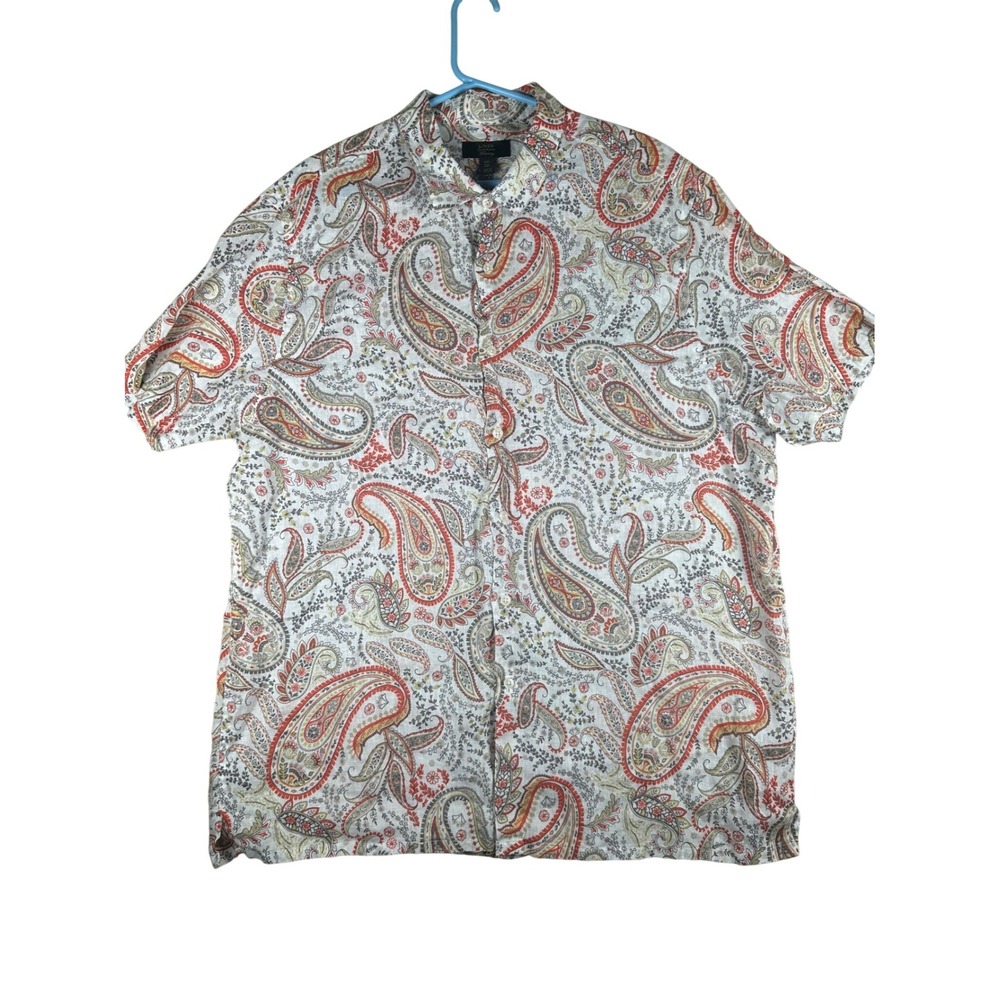 Club Room Luxury Mens XXL Linen Short Sleeve Paisley Button Up Shirt Multicolor